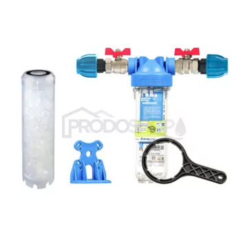 Sada filtru Senior 10" MONO. Komplet připojení 3/4". Na vodní kámen a demineralizaci (HA 10SX TS s polyfosfat kuličkami)