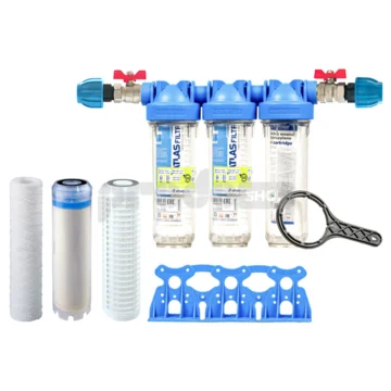 Sada filtru Senior 10" TRIO. Komplet připojení 1". Snížení dusičnanů ve vodě.(QA 10 AF-SX)