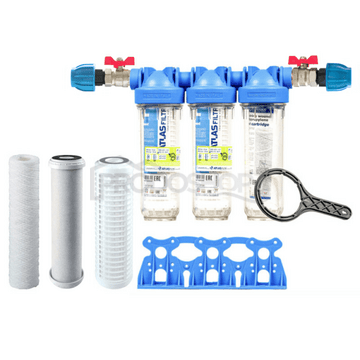 Sada filtra Senior 10" TRIO. Komplet pripojenie 3/4". Filtrácia nečistôt, chlóru a zápachu (CB-AF CTO)