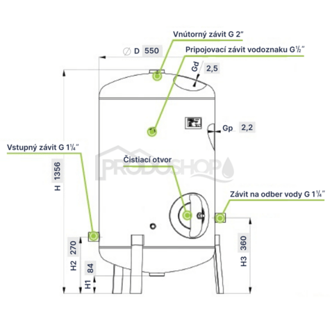 Pozinkovaná tlaková nádoba HVP 300L s vodoznakom 6bar