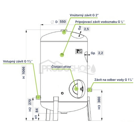 Horganyzott hidrofor tartály HVP 200L vízmércével 6bar
