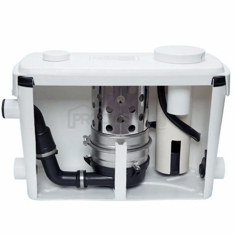 Schéma zapojenia: SANIBO 5 je prečerpávacie čerpadlo na splachovanie WC s účinným drvičom z nerezovej ocele AISI 304