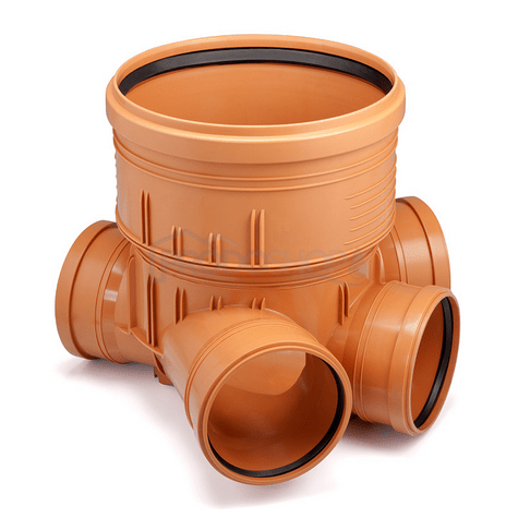 Schéma zapojení: Revizní šachta DN 400 má 4 vstupy DN 160. Na stoupací potrubí je použita hladká trubka ø400, délky 5500mm.