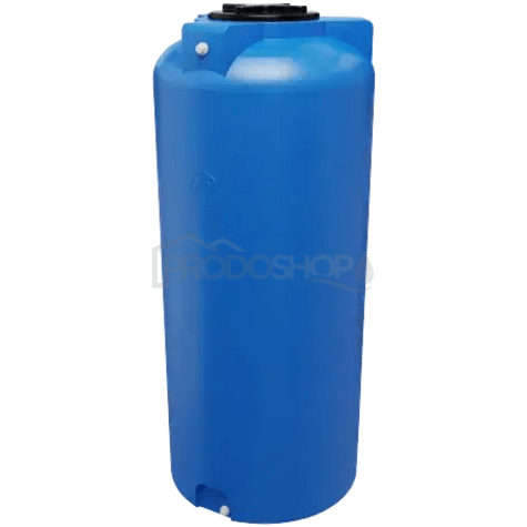 Bekötési rajz: Kék műanyag hordó esővízhez 1000L. A hordó A-TEST-tel rendelkezik az ivóvíz és az élelmiszer tárolására.