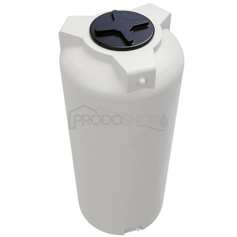 Bekötési rajz: Fehér műanyag hordó esővízhez 1000L. A hordó A-TEST-tel rendelkezik az ivóvíz és az élelmiszer tárolására.