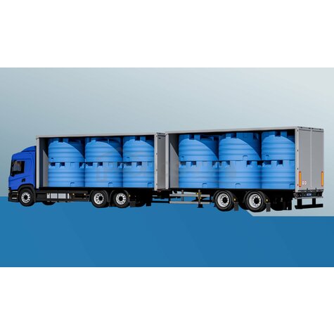 Schéma zapojení: Modrá plastová nádrž na vodu V 5000L Fortress má A-TEST. Nádrž se používá k uskladnění dešťové vody, pitné vody i potravin