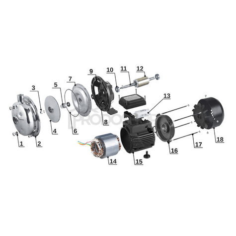 Bekötési rajz: Professzionális centrifugálszivattyú CPM 20 INOX. A szivattyú háza, tengelye, forgórésze és járókereke AISI rozsdamentes acélból készül.2